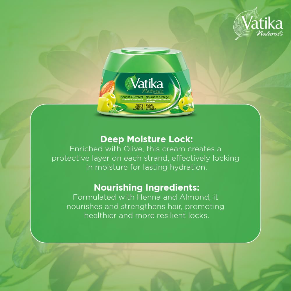 Vatika Naturals Hair Cream - Nourish & Protect (210ml, Olive) | Infused with Olive, Henna & Almond for Moisture Lock & Healthy, Stylish Hair