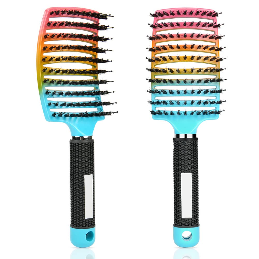 URAQT Hair Brush, Boar Bristle Paddle Hairbrush for Women, Soft Massage Hair Comb, Detangle Hair Brush for Long Thick Curly Hair, Reducing Hair Breakage and Frizzy Gradient