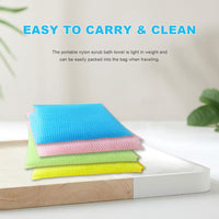VIKSAUN 4 PCS Multicolour Nylon Japanese Exfoliating Cloth Nylon Scrub Bath Towel, Long 90cm, Body Shower Cleaning Sponges Wash Cloth Towel Body (4 pcs)