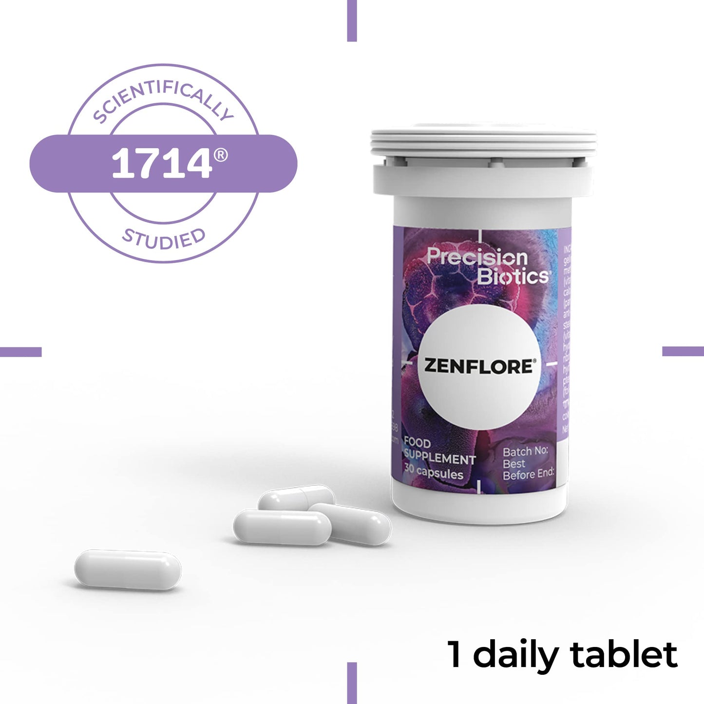 Zenflore 12 Week Plan - by PrecisionBiotics - Probiotics Supplement with Unique Bifidobacterium Longum Bacteria Strain 1714 + Vitamin B6 and B12 - for Mental Performance - 90 Capsules