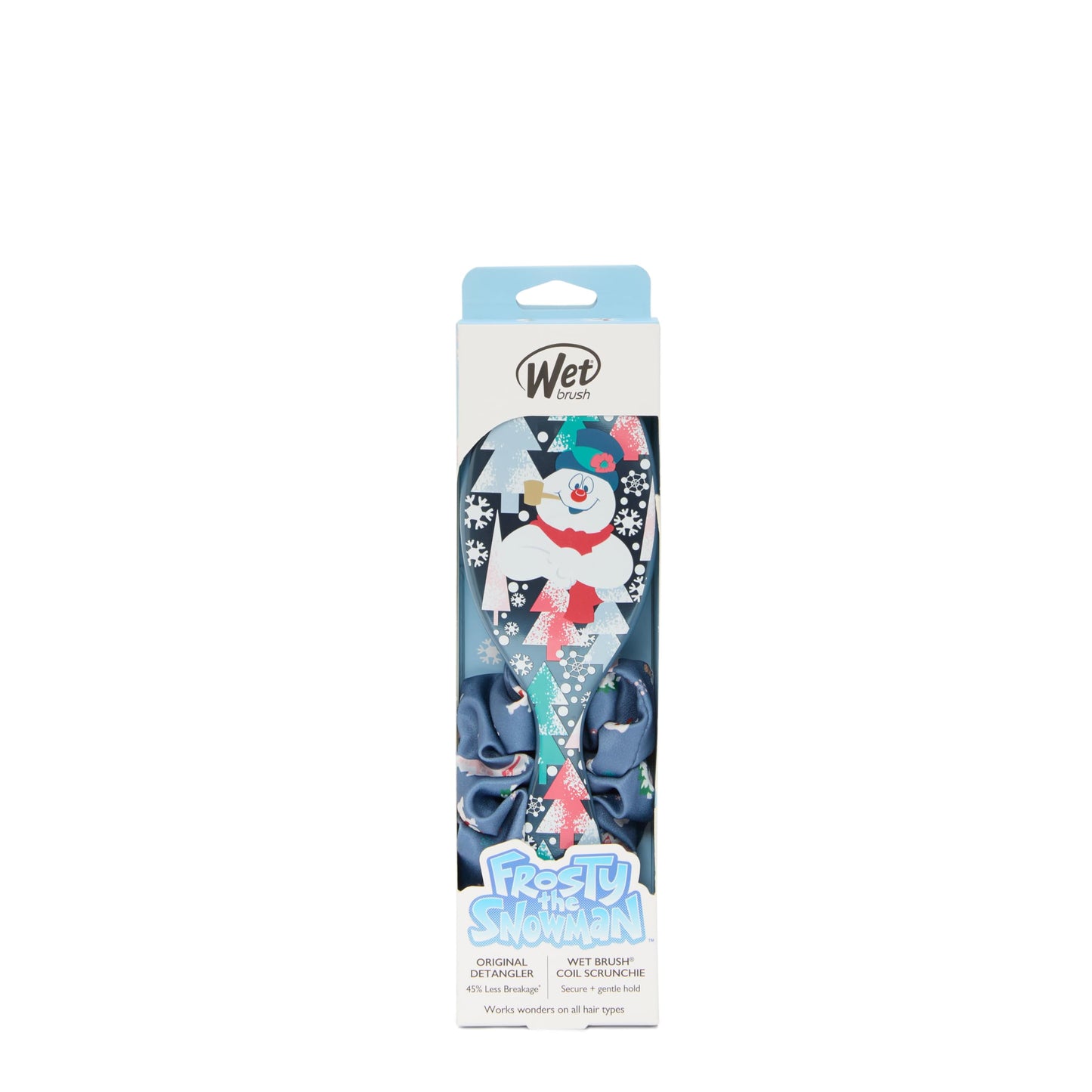 Wet Brush Festive Frosty The Snowman Orginal Detangler. Ultra Soft bristles for all hair types, 1 brush and a scrunchie with every festive brush gift set