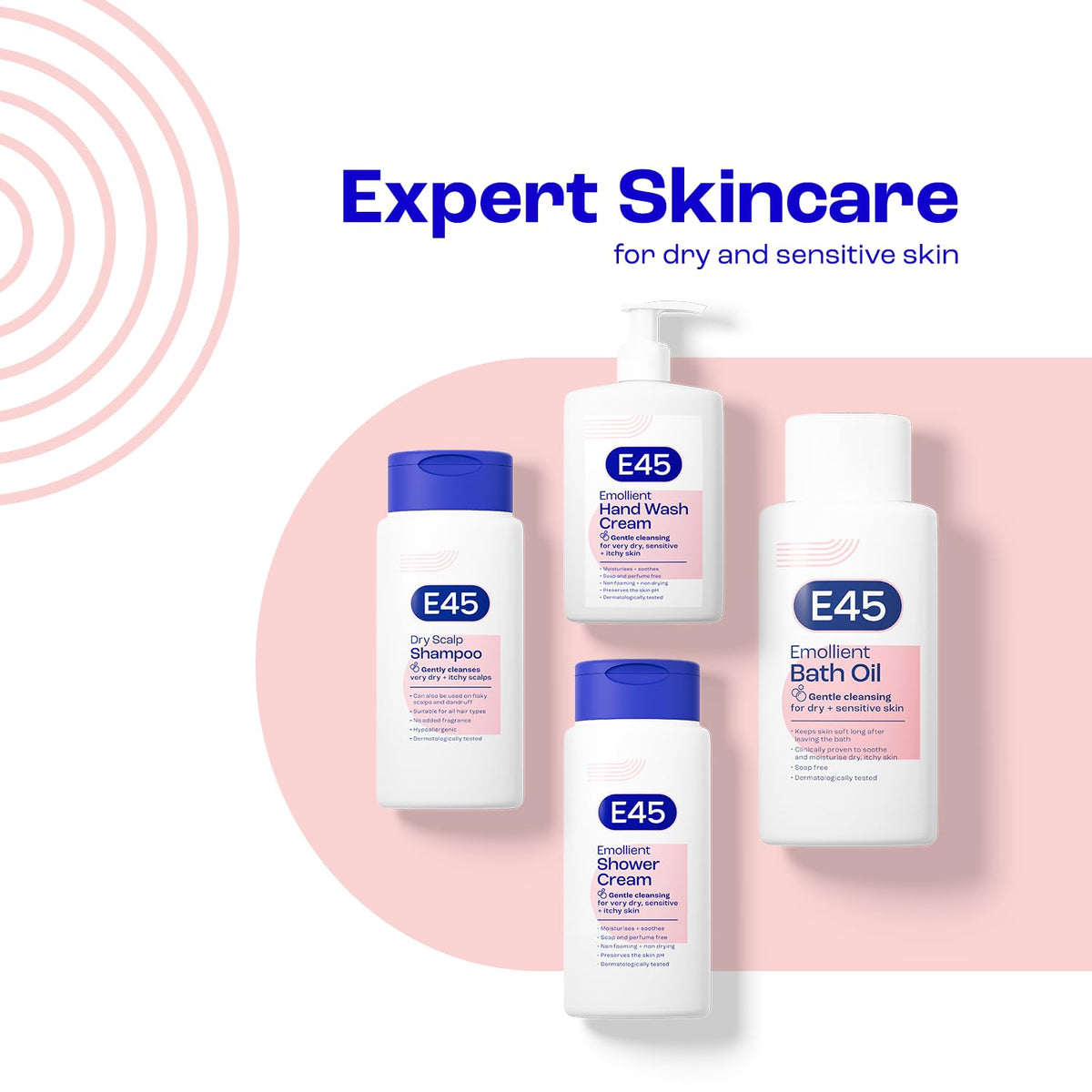 E45 Hand and Body Wash Cream - Relieve Dry, Itchy & Irritated Eczema Prone Skin - 250ml - Gently Cleanses Very Dry and Sensitive Skin - Dermatological Soap Free Emollient