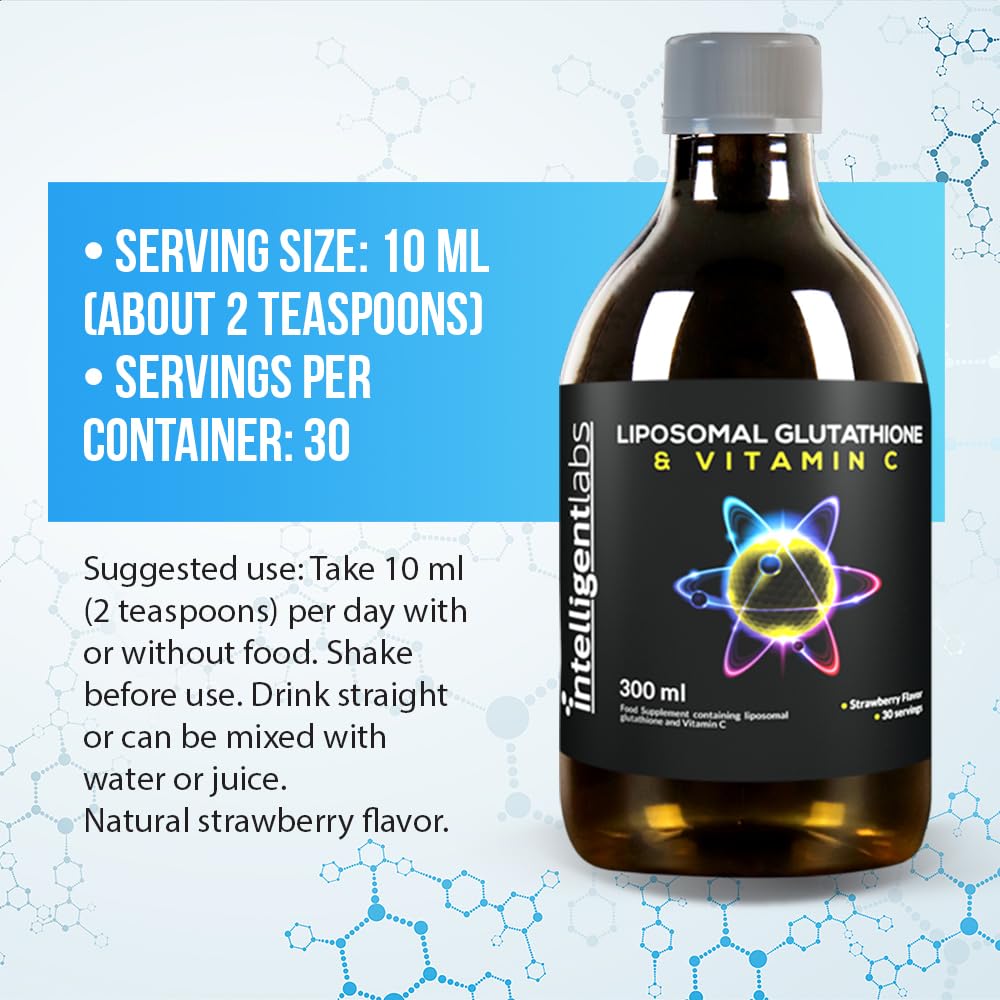 Intelligent Labs Liposomal Glutathione + Vitamin C, Advanced Liquid Antioxidant Formula, 500 mg Reduced L-Glutathione + 1000 mg Vitamin C per Serving, 30 Servings, Soy Free