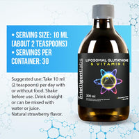 Intelligent Labs Liposomal Glutathione + Vitamin C, Advanced Liquid Antioxidant Formula, 500 mg Reduced L-Glutathione + 1000 mg Vitamin C per Serving, 30 Servings, Soy Free