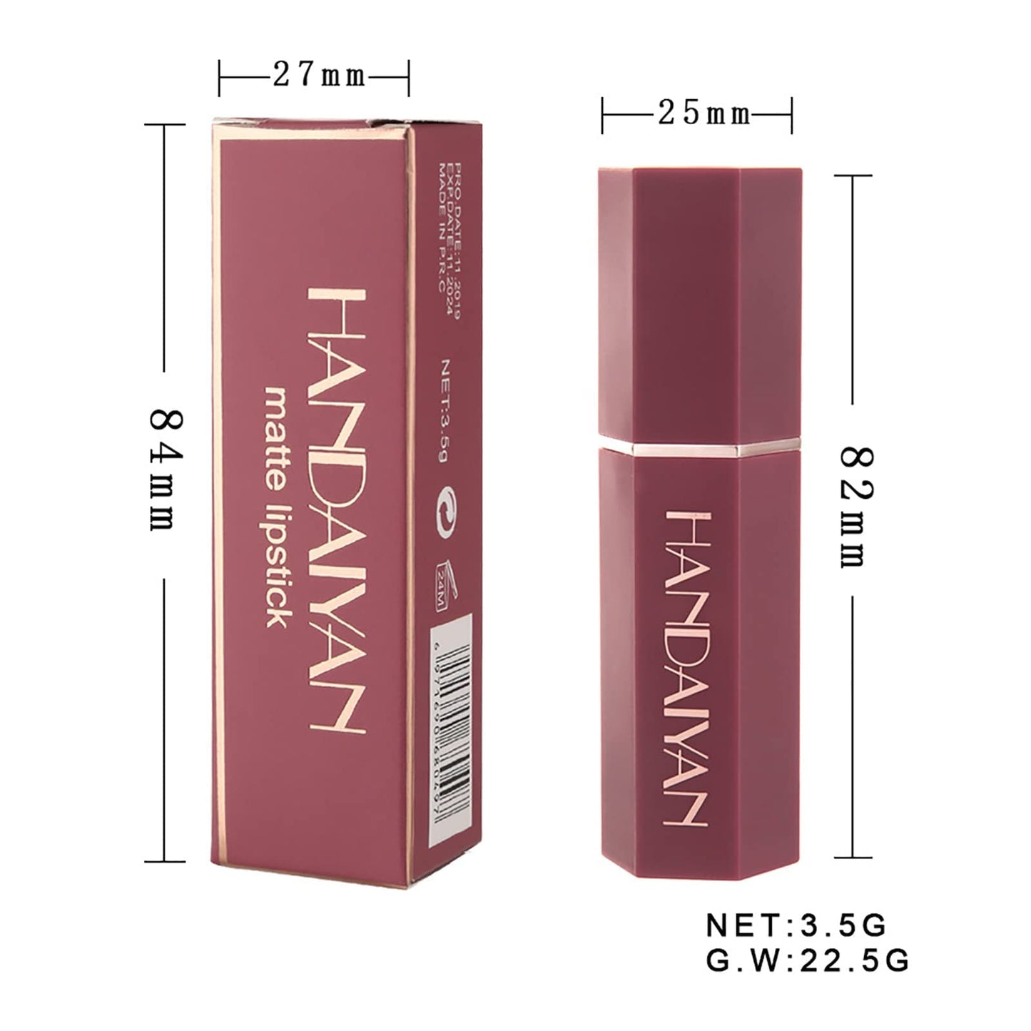 HANDAIYAN Lipstick,Matte,Smooth,Waterproof,Highly Pigmented Lipsticks（03# Nude)
