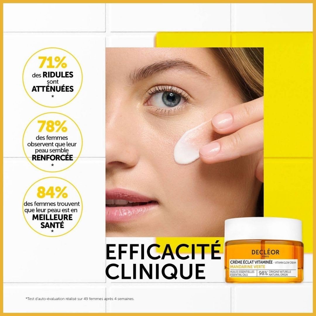 Decleor Decléor, Day Cream, Moisturiser, smooths The Appearance of fine Lines, Leaving Skin energised with a Healthy-Looking Glow, with Green Mandarin Essential Oils and Hyaluronic Acid, Vitamin Glow Cream