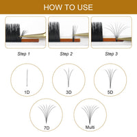 QUEWEL Easy Fan Russian Lashes 0.07D Curl Mix 8-15mm 2D-20D Volume Lash Extensions Self Fanning Automatic Blooming