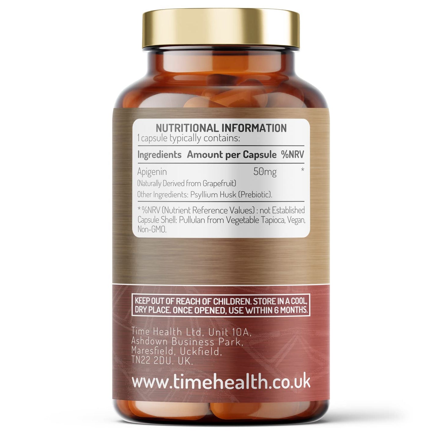 Time Health Apigenin - 50mg x 120 Capsules - 98%+ Purity - Optimal Dose for Sleep & Relaxation Support - NAD+ Booster - Grapefruit Source - UK Made - GMP Standards - Zero Additives (120 Count (Pack of 1))