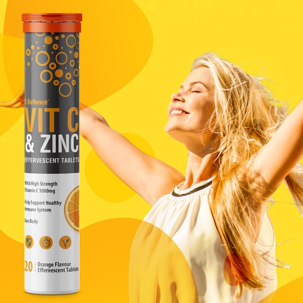 C.Defence Vitamin C 1000mg & Zinc 15mg Orange Flavour Effervescent Tablets - High Strength Tablets for a Healthy Immune System (6 Tubes)
