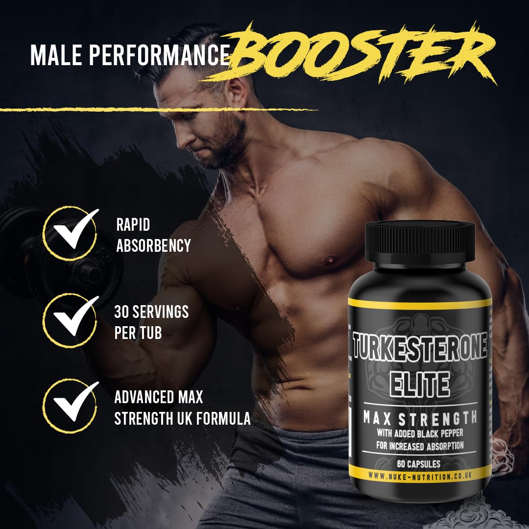 Nuke Nutrition Turkesterone 60 Capsules - Pure Ajuga Turkestanica Extract with Black Pepper for Faster Absorption – Boost Performance, Recovery & Strength - No Fillers, Batch Tested for Quality