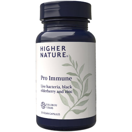HIGHER NATURE Higher Nature - Pro Immune - Triple Action Immune Support Probiotic - Live Bacteria, Black Elderberry and Zinc - 7 Bacteria Strains - 10 Billion CFUs - Vegan Probiotics - 30 Capsules