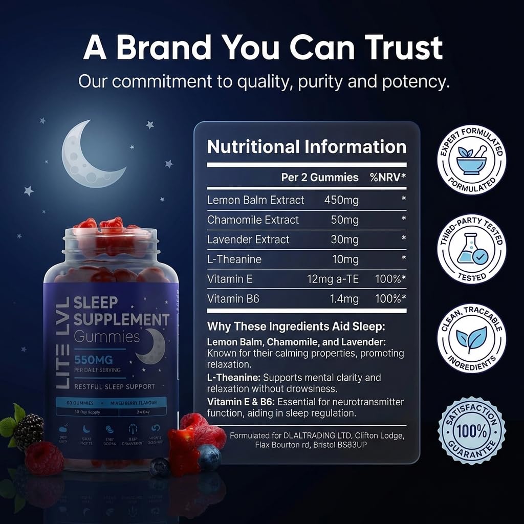 LITE LVL Sleep Gummies | Sleep Aids for Adults | Sleep Gummies for Adults | Night Time Routine | Natural Sleeping Remedy & Bedtime Support | 60 Gummies