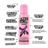Crazy Color Vibrant Aubergine Semi-Permanent Hair Dye. Highly Pigmented Wine Purple Conditioning & Oil Nourishing Vegan Formula | No Bleach or Ammonia | 100ml