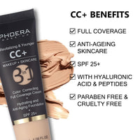 Hilareco PHOERA CC Cream Foundation With SPF,PHOERA Full Coverage Foundation Color Correcting Cream,Anti Aging Hydrating Serum & SPF 25+ Sunscreen Natural Finish1.08 floz (120+140/Nude+Buff Beige)