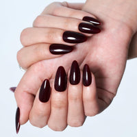 GLAMERMAID Press on Nails Almond Medium 24 PCS, Handmade Jelly Soft Gel Deep Red Glue on Nails Stiletto, Burgundy Gothic Fake Nails Set, Reusable Acrylic Stick on False Nails Manicure Kit for Women