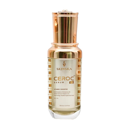 SKINSKA NATURALS - CEROC C3 Face Serum with 3 forms of Vitamin C, Hyaluronic Acid, Vitamin E for Skin Brightening, Uneven Skin Tone, Ideal Face Serum for Men & Women, 30ml