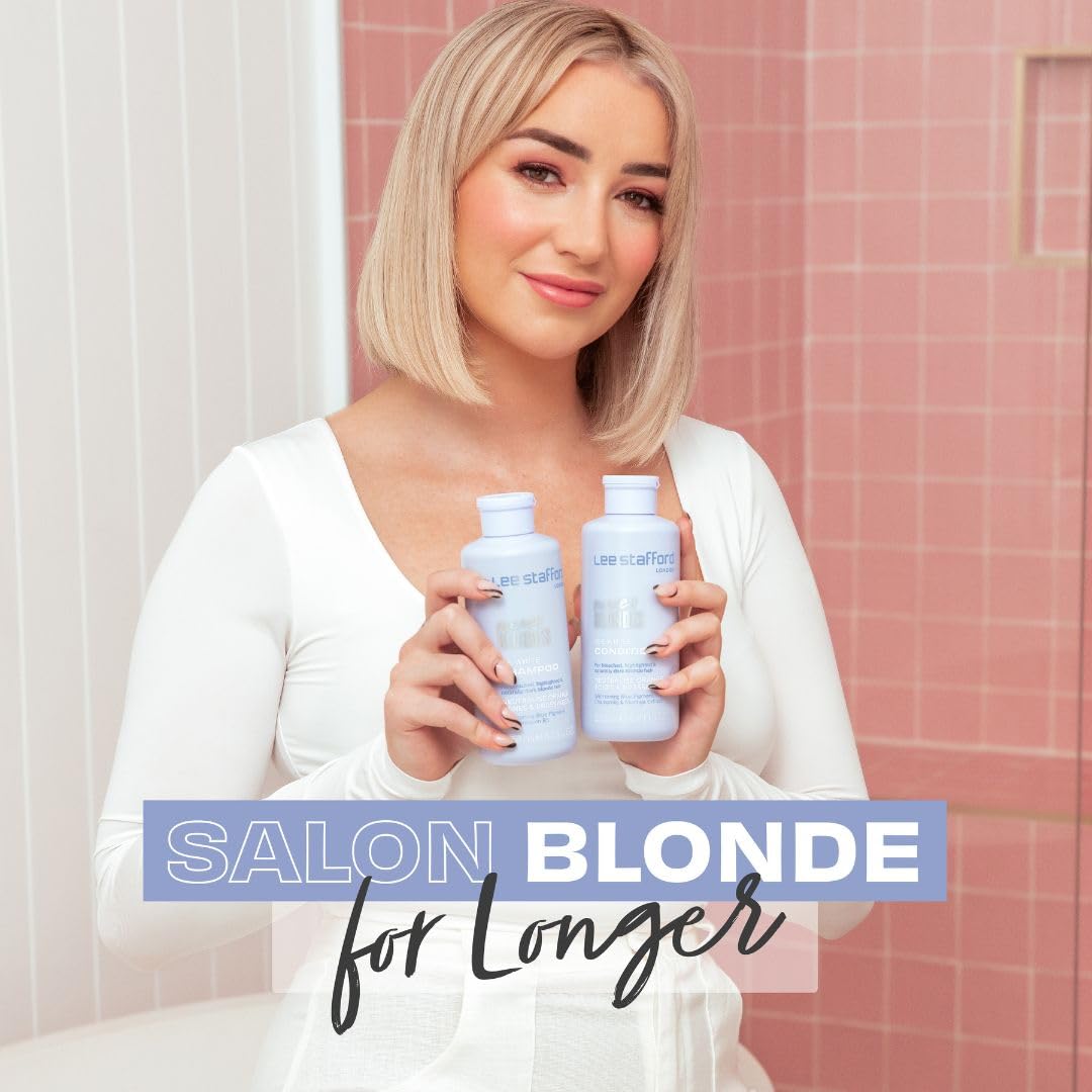 Lee Stafford Blue Pigment Toning Hair Treatments | Bleach Blondes Ice White Hot Shots - Power Dose Treatments, Corrects Brassy & Orange Tones, Great for Highlighted, Cool Hair, 4 x 15ml Doses