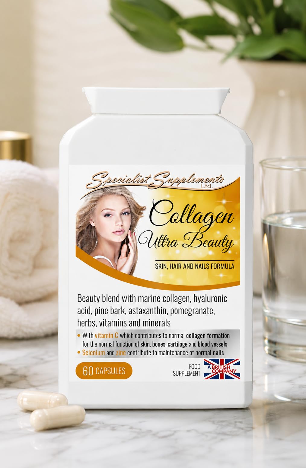 Specialist Supplements Collagen Ultra Beauty Marine Collagen, Herbal and Nutrient Complex, 60 Capsules