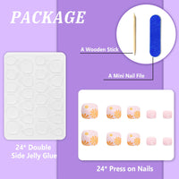Ceboic 24Pcs Press on Toenails Short Square, 12 Sizes French Nude Pink Stick on Toenails, Full Cover False Toe Nails with Yellow Flowers Design, Artificial Natural Fake Toe Nails for Women and Girls