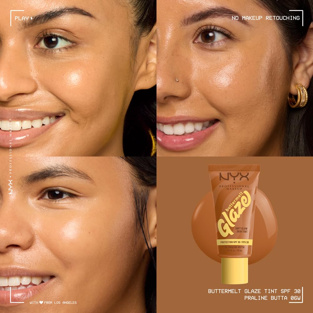 NYX PROFESSIONAL MAKEUP NYX Professional Makeup Buttermelt Glaze Soft Glow Skin Tint + SPF/FPS 30, Foundation, 12h Wear, Praline Butta