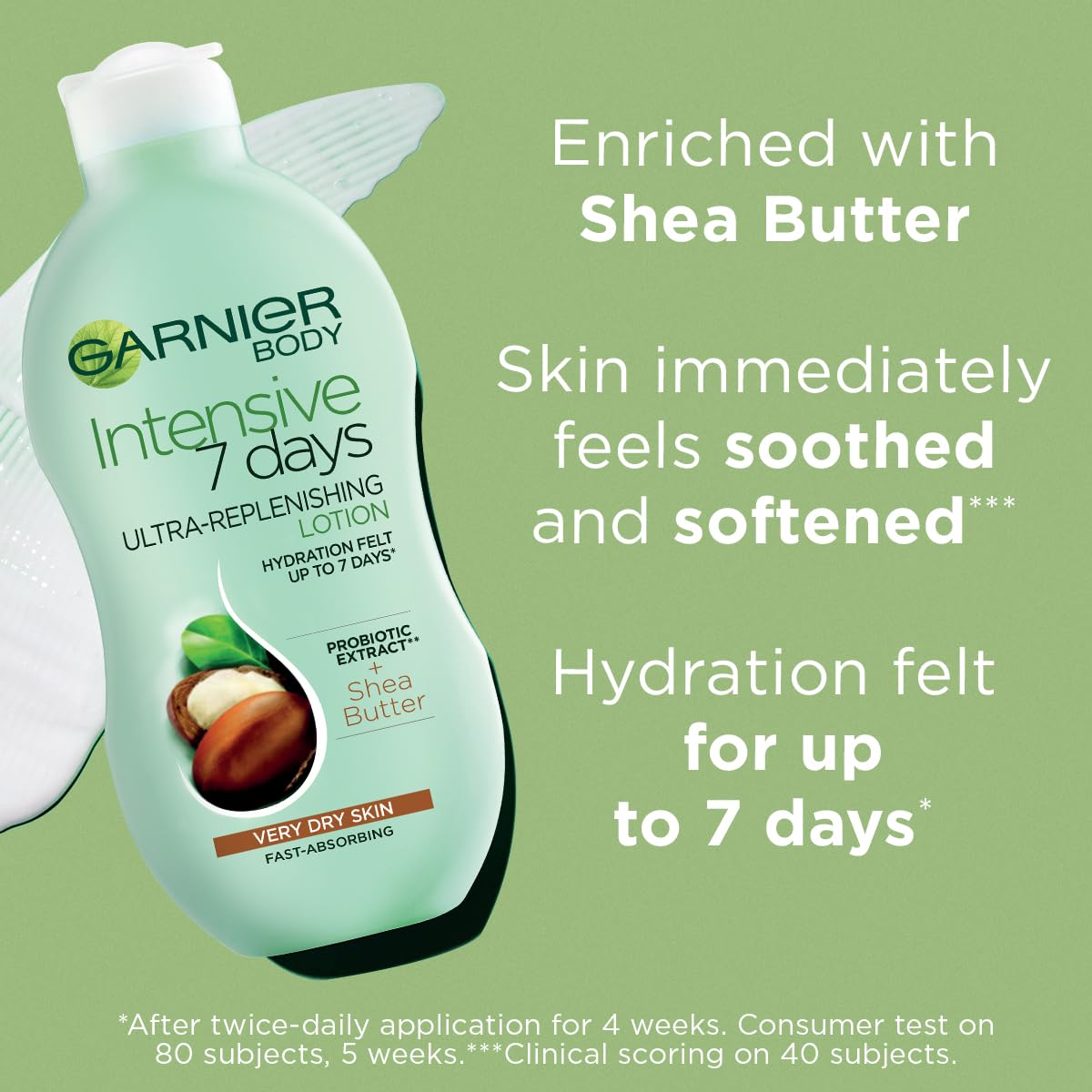 Garnier Intensive 7 Days Shea Butter & Probiotic Extract Body Lotion 400ml, Ultra Replenishing Soothing Moisturiser, Up to 7 Days Hydration, For Very Dry Skin, Fast Absorbing & Non Greasy