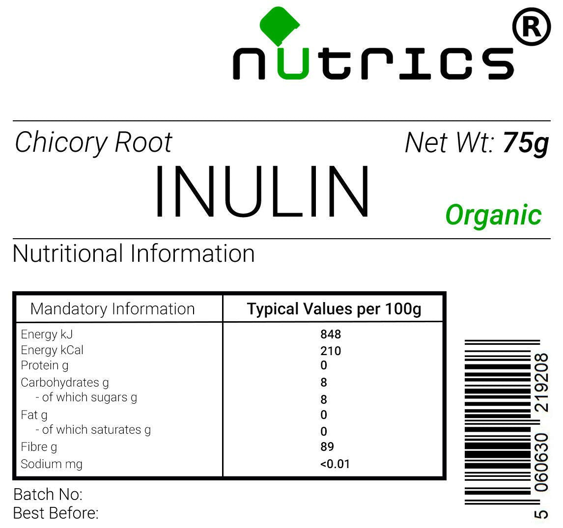 Nutrics® INULIN POWDER Prebiotic - Chicory Root 100% Natural Dietary Fibre - Suitable for Vegan Vegetarian Halal & Kosher Diet (75g)