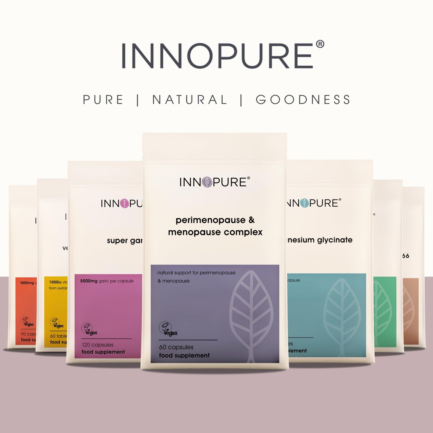 INNOPURE Perimenopause & Menopause Supplements (2 Month Supply) All-in-One Complex with Natural Plant Estrogens - Easy to Swallow Capsules, UK Made (Packaging May Vary)