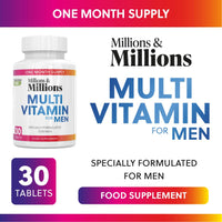 Millions & Millions Multivitamin & Minerals Supplement for Men - 30 Easy to Swallow Tablets - General Health and Wellbeing Support - Vegetarian Friendly - 1 Month Supply