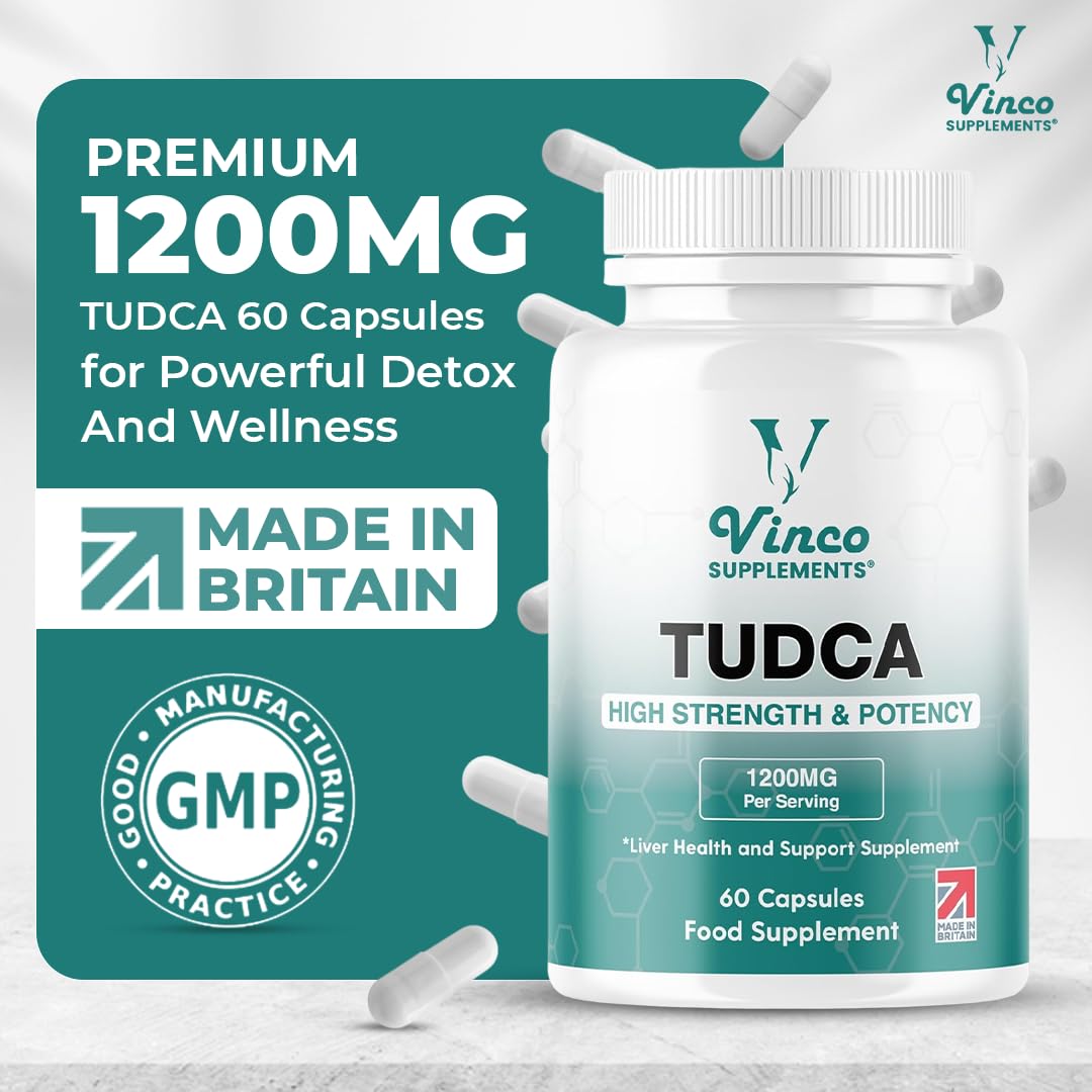 Vinco Supplements Vinco Tudca 1200mg - 60 Capsules - Tauroursodeoxycholic Acid - Advanced Liver Detox & Repair - Supports Healthy Bile Production, Improves Digestion & Strengthens Immune System - Made in UK