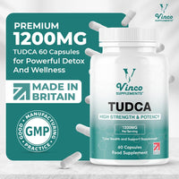 Vinco Supplements Vinco Tudca 1200mg - 60 Capsules - Tauroursodeoxycholic Acid - Advanced Liver Detox & Repair - Supports Healthy Bile Production, Improves Digestion & Strengthens Immune System - Made in UK