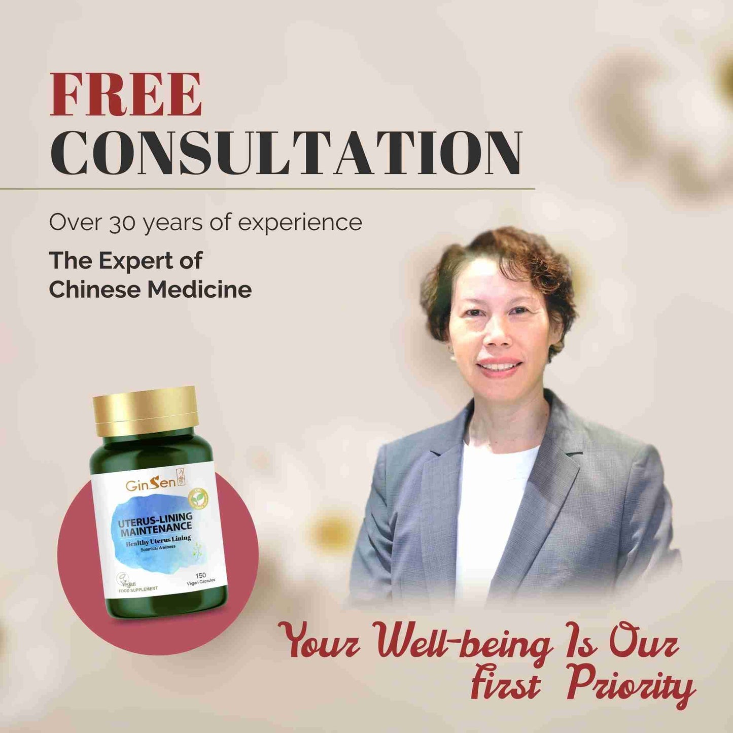 GinSen Uterus-Lining Maintenance,Support Optimal Uterus Thickness, Reproductive Function, 150 Capsules, Vegan Approved Supplement, Herbal Extract & Vitamins Made in UK