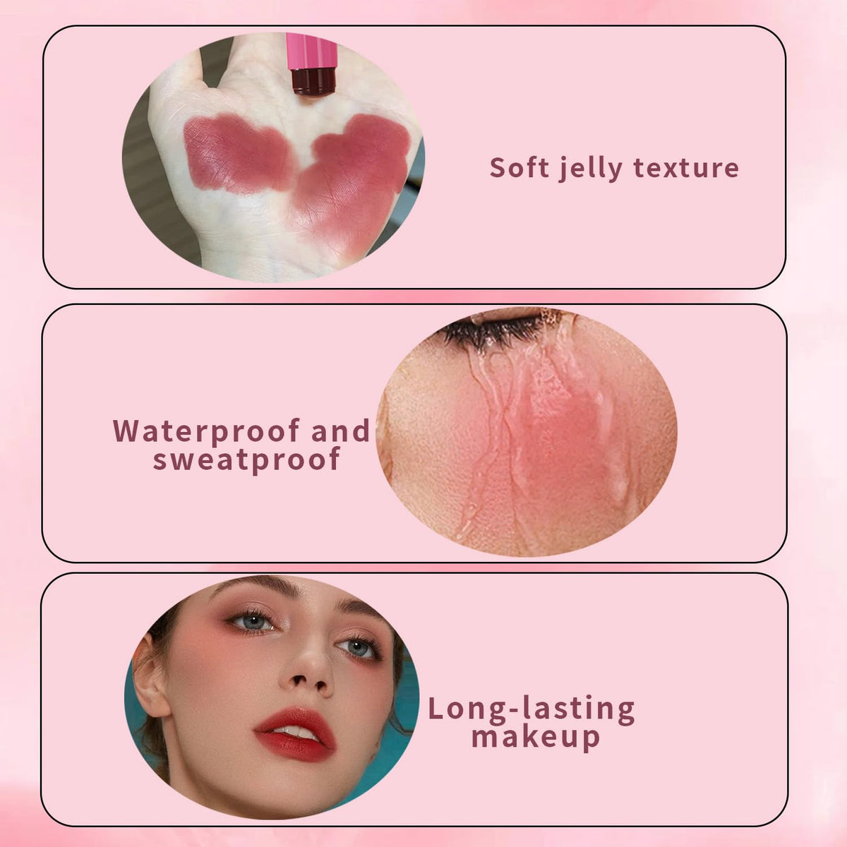 Onperpoe 4 Pcs Milk Jelly Blush Stick, Long Lasting 3 in 1 Milk Jelly Blush Stick for Cheeks Lips Eyes, Multipurpose and Blendable Jelly Blush