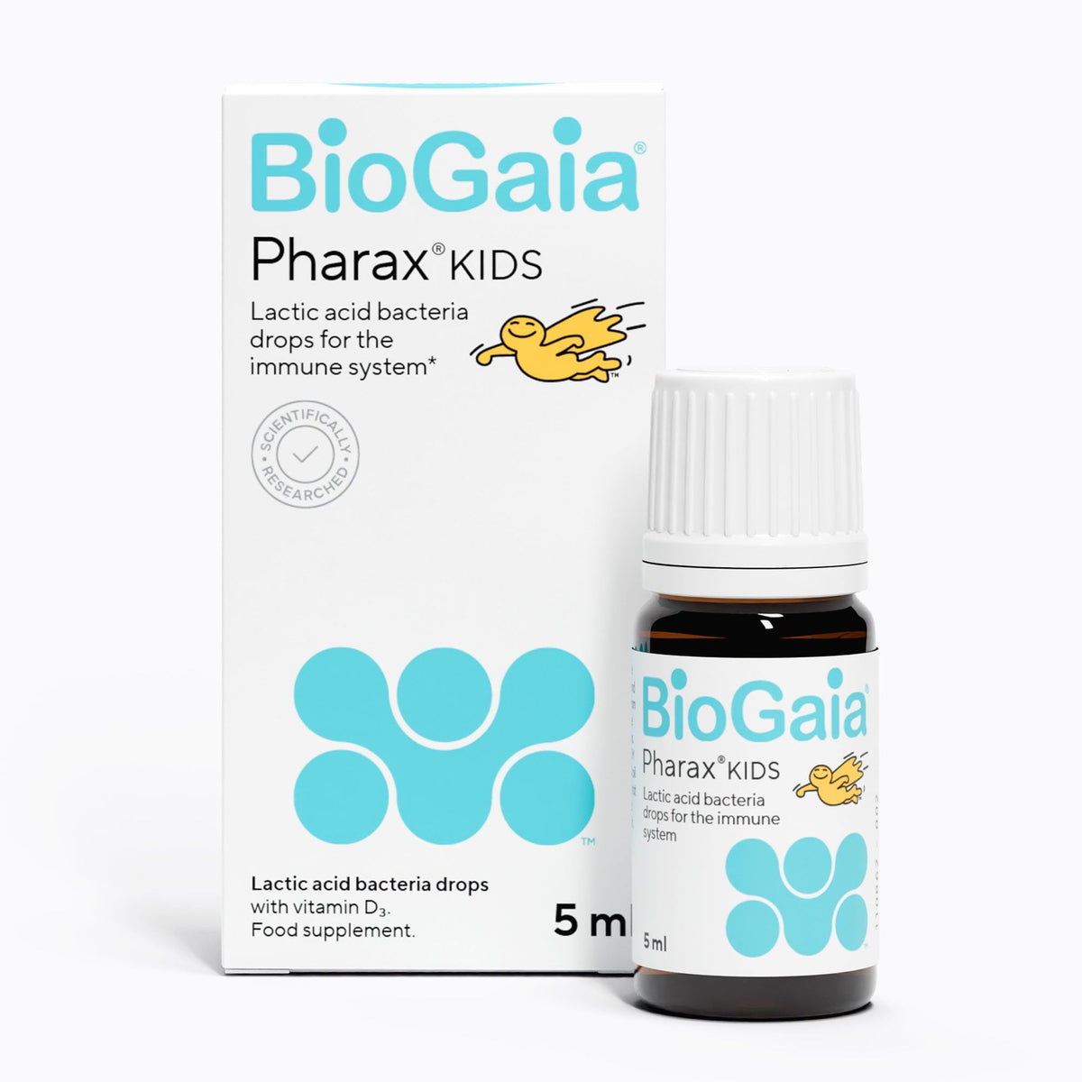 BioGaia Pharax Kids Drops with Vitamin D | Probiotic Supplement for Children & Toddlers | Immune Support with 100 Million Live L. Reuteri Probiotics | Features LongevityGuard | 5 ml