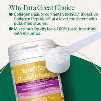 NATURE'S BEST Nature's Best Collagen Beauty Powder - Supports Skin Elasticity & Reduces Fine Lines - Taste-Free, Fast Dissolving Collagen Peptides - UK Made - 100g, 40 Servings