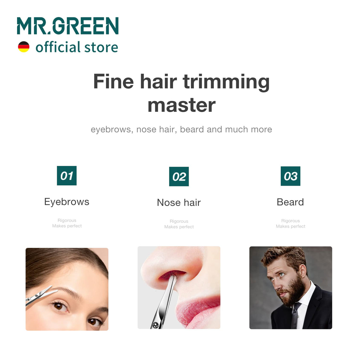 MR.GREEN Facial Hair Scissors Rounded Nose Hair Scissors Stainless Steel Mustache Beard Eyebrows Eyelashes Trimming Clippers (Mr-2002-UK)