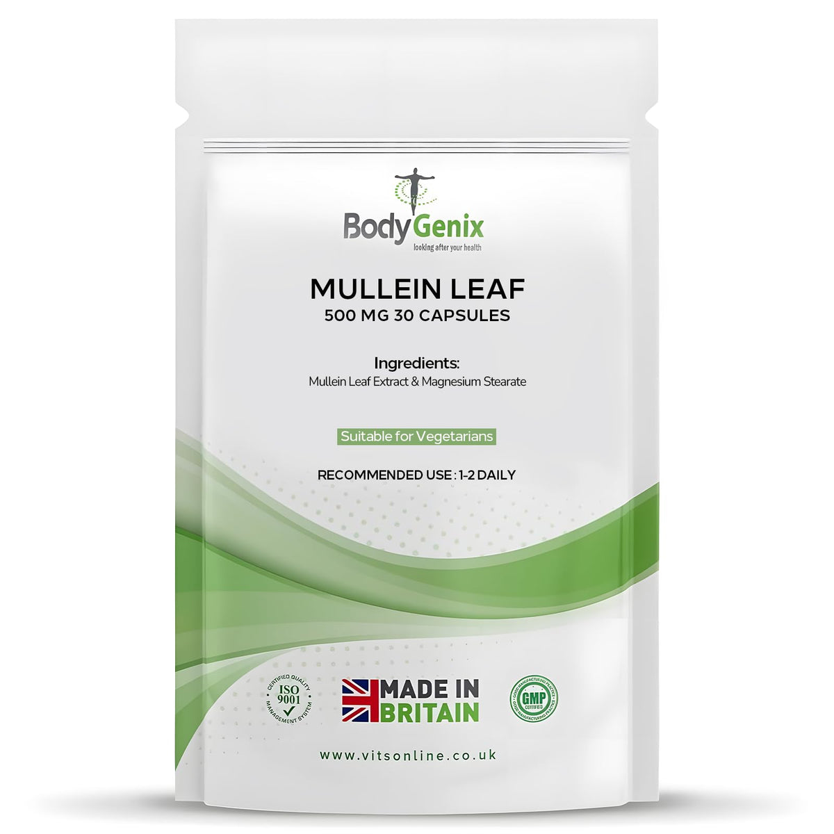 Bodygenix Mullein Leaf Capsules - 500mg Anti Inflammatory Antioxidant Joint Support Respiratory Health Natural Vegan Supplement - 30 Capsules 1 Month Supply
