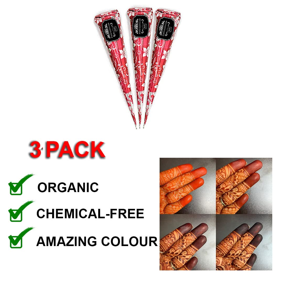 New Fashion House Organic Henna Mehindi XL Cones Ready to Use (Pack of 3) No Chemicals, No Dyes