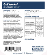 DR.VEGAN Gut Works® | 50bn Live Cultures | Pre & Probiotic | 30 Vegan Friendly Capsules | One-A-Day | 6 clinically studied strains