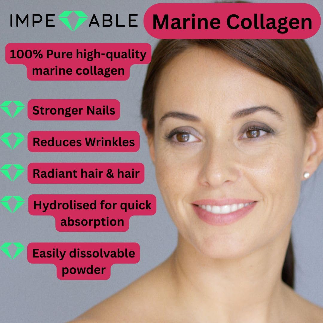 Impeccable IMPECCABLE Marine Collagen Powder - Hydrolysed Collagen Peptides 10,000 mg. Skin, Hair, Nails & Joint Support - Unflavoured, Easy-Mix Collagen Supplement for Women & Men. 300 g / 30 Servings.