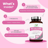 Natures Zest Probiotics for Women - 50 Billion CFU -120 Vegan Caps for Gut Health & Intimate Flora Probiotics Complex + Prebiotics enriched with Cranberry Extract, Lactobacillus Reuteri & Rhamnosus- 4 Month Supply