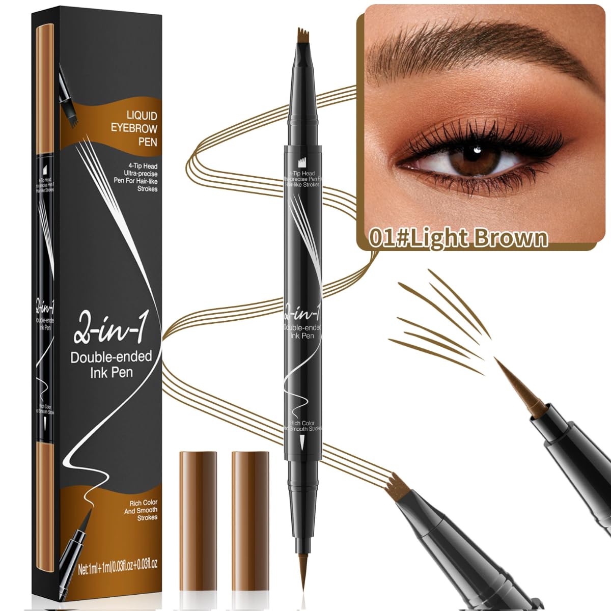 KARLOR 2-in-1 Eyebrow Pencil, Liquid Eye brow Pencil with 2 Heads, Brow Pen for Sharpening, Waterproof, Long-lasting, Hair Drawing Pen (01#Light brown)