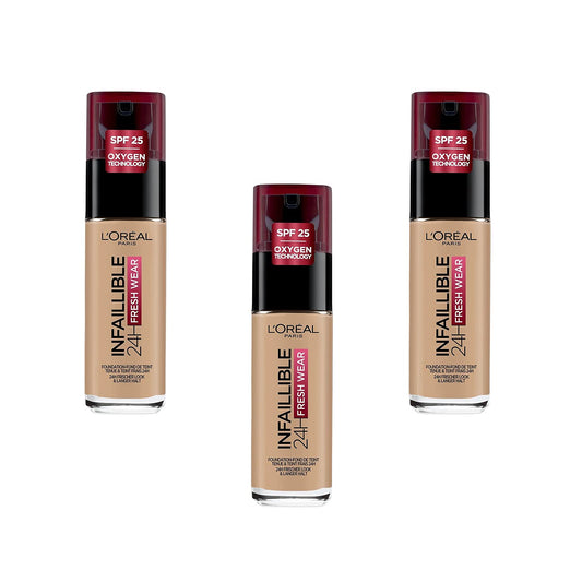 L'Oreal L'Oréal Paris Infallible 24hr Fresh Wear Liquid Foundation - 220 Sand, Pack of 3 (3 x 30 ml)