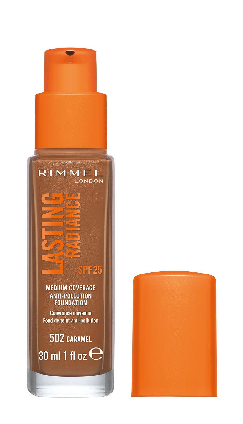 Rimmel Lasting Radiance Medium Coverage Anti Pollution Foundation, SPF 25, 502 Caramel (Rimmel Wake Me Up Foundation Upgrade)