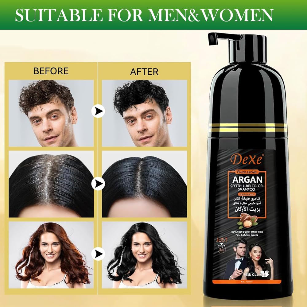 JRTTOSSE Instant Black Hair Shampoo 420ml - Semi-Permanent Black Hair Dye shampoo for Natural Hair, Lasts 30 Days, Fast Acting Formula for Men & Women (Natural Black)