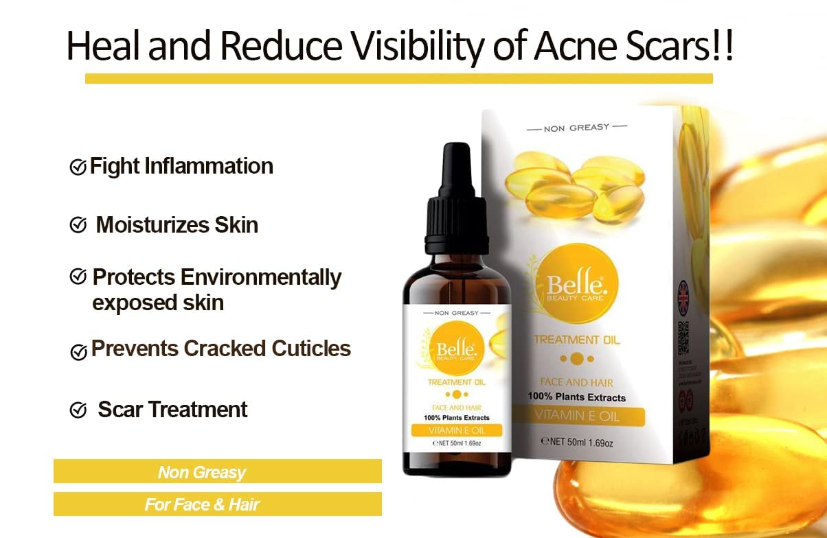Vitamin E Oil Non Greasy Face Oil Treatment Dark Spots Face And Hair Oil Normal to Dry Skin Vitamin E Oil 50mL1.69oz By BELLE