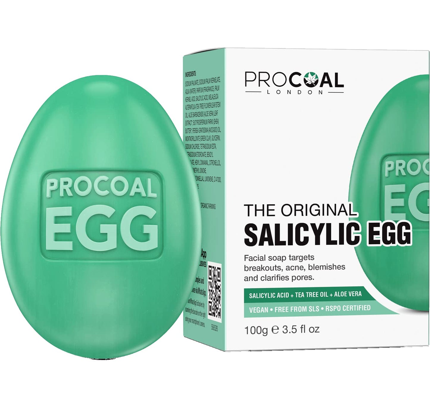 Salicylic Egg, Natural Salicylic Acid Soap 100g by Procoal - Salicylic Acid Face & Body Wash For Combination, Oily, Blemish Prone Complexion, Vegan Face Soap & Cruelty-free