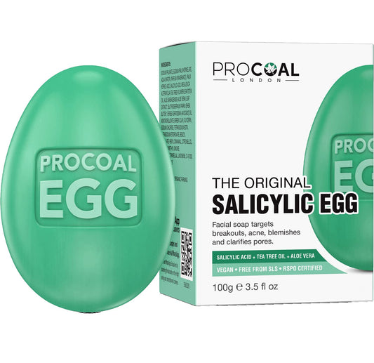 PROCOAL Salicylic Egg, Natural Salicylic Acid Soap 100g by Procoal - Salicylic Acid Face & Body Wash For Combination, Oily, Blemish Prone Complexion, Vegan Face Soap & Cruelty-free