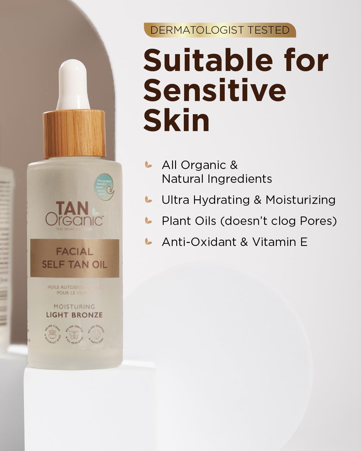 TanOrganic Face Self Tanning Oil 50ml | Organic & Vegan Streak-Free Face Tan with Aloe Vera, Argan Oil & Vitamin E | Transfer-Resistant Bronzing Drops for Hydrated Glow