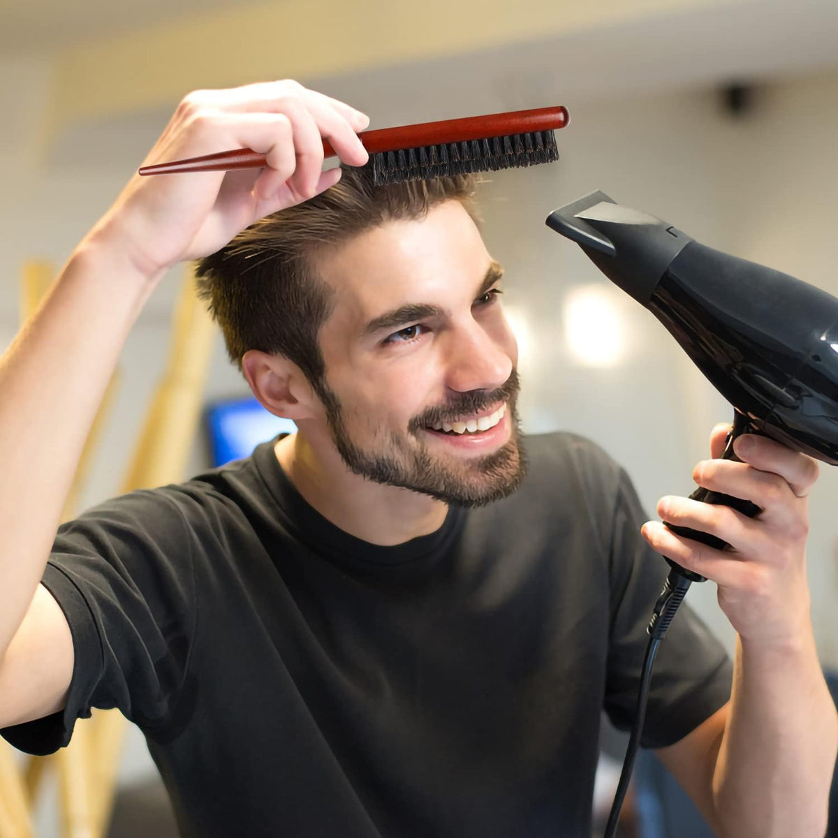 Nazeauf Teasing Hair Brush - 1Pack Back Combing Brush - Back Hair Brush - Boar Bristle Hair Brush with Tail Handle, Professional Teasing Hair Brush, for Wet Curly Hair or Damaged Hair Reducing Hair Breakage