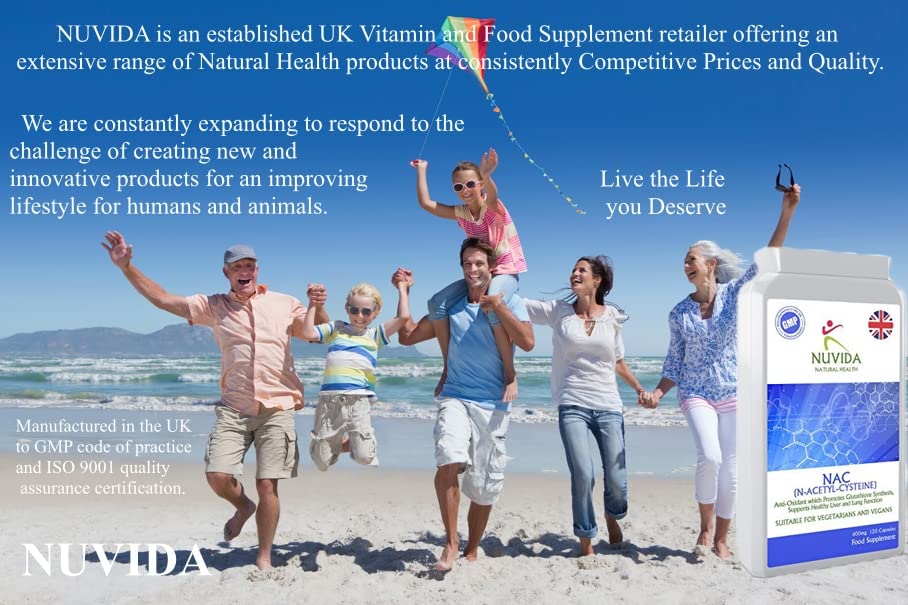 NUVIDA NATURAL HEALTH N-Acetyl-Cysteine 600mg - 120 NAC Capsules - Vegan and Vegetarian Friendly Amino Acid NAC Supplement 600mg- Allergen Free Capsules
